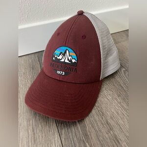 Patagonia Fitz Roy 1973 Trucker Hat Burgundy and Grey Mesh Cap